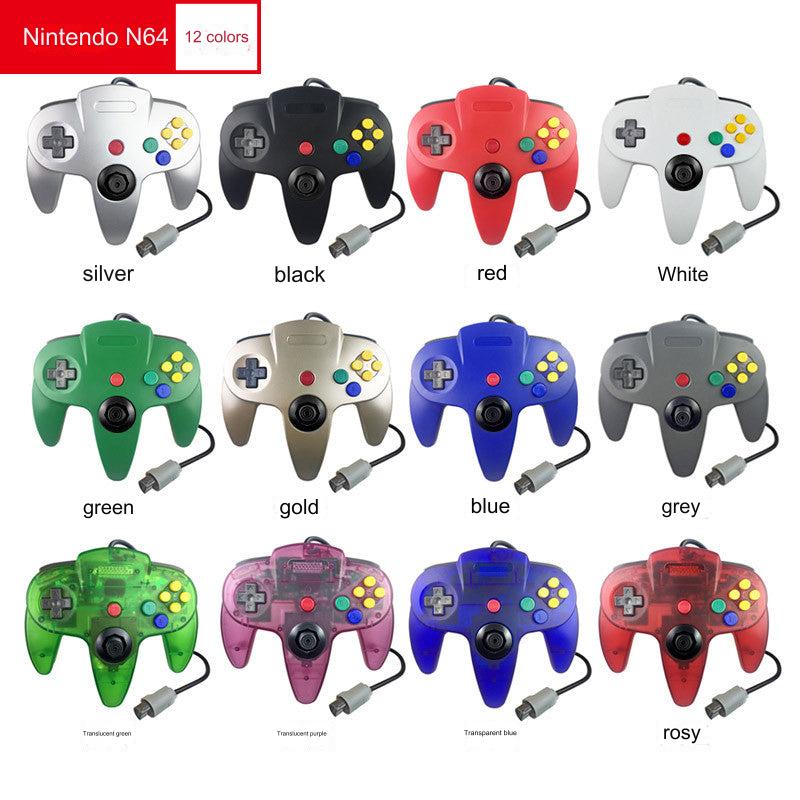 Multi-colour N64 game controller on display