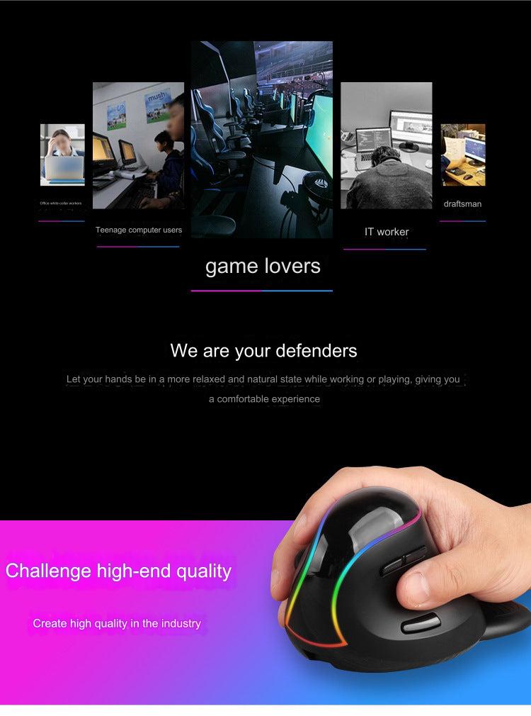 Image of Ergonomic RGB Bluetooth Vertical Mouse - RGB Lights On