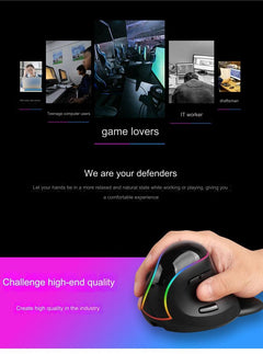 Image of Ergonomic RGB Bluetooth Vertical Mouse - RGB Lights On