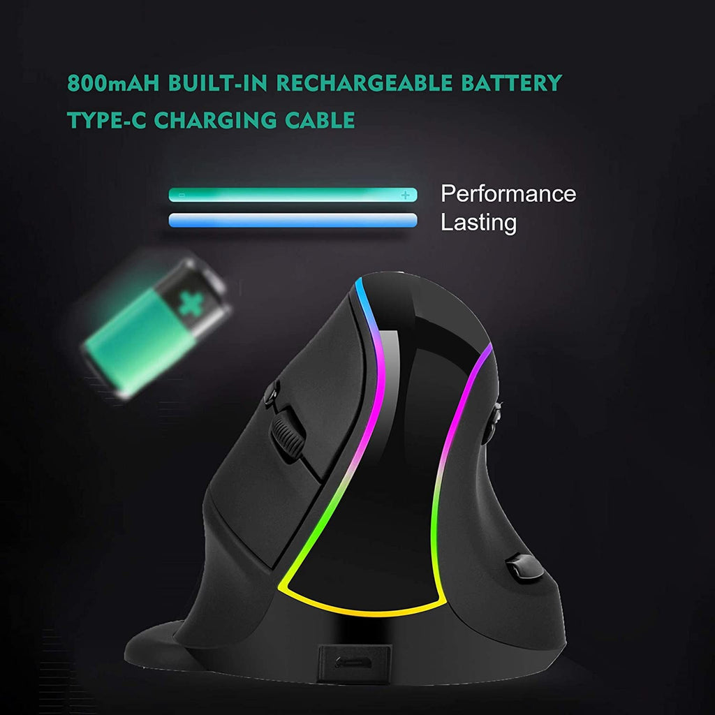 Image of Ergonomic RGB Bluetooth Vertical Mouse - Connection Ports