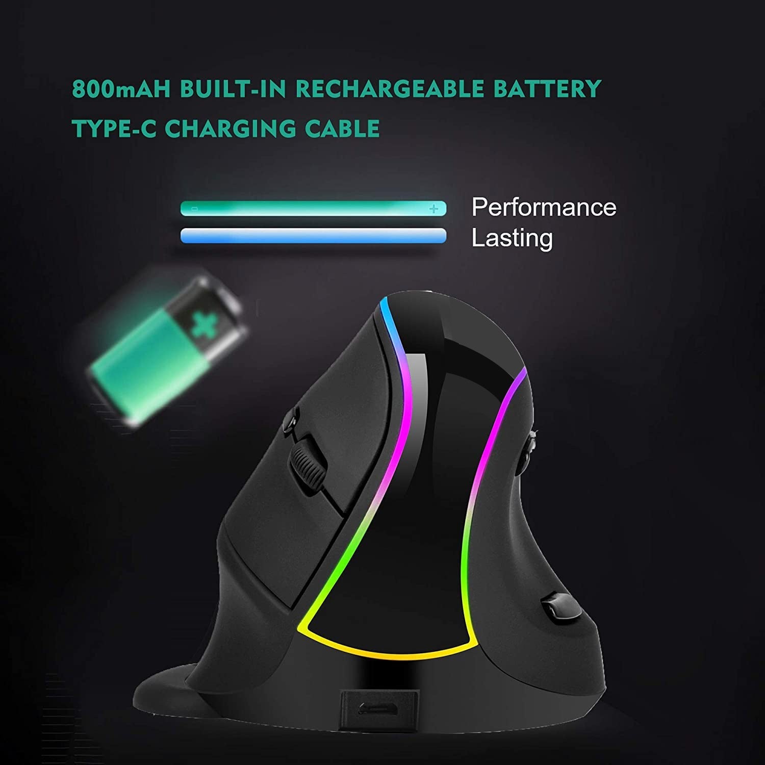 Image of Ergonomic RGB Bluetooth Vertical Mouse - Connection Ports
