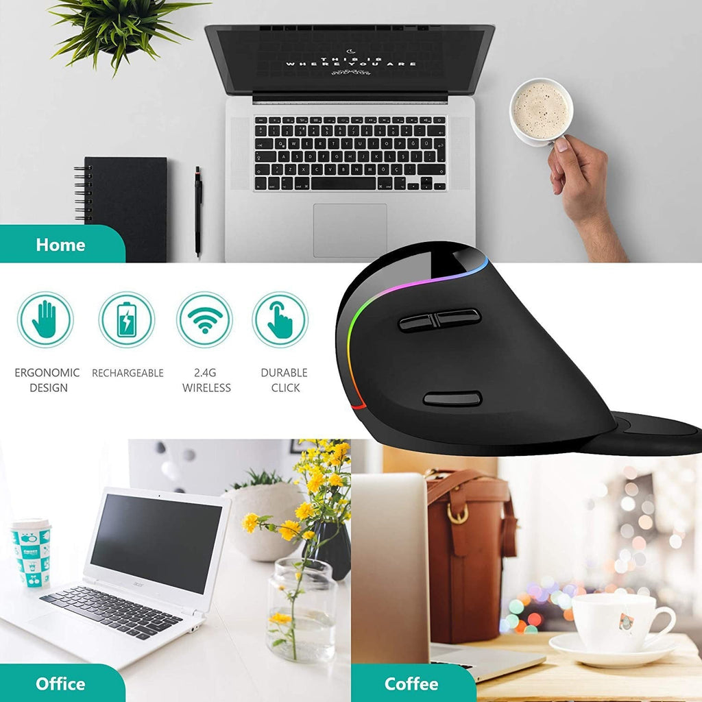 Image of Ergonomic RGB Bluetooth Vertical Mouse - Side View