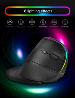 Image of Ergonomic RGB Bluetooth Vertical Mouse - RGB Lights On