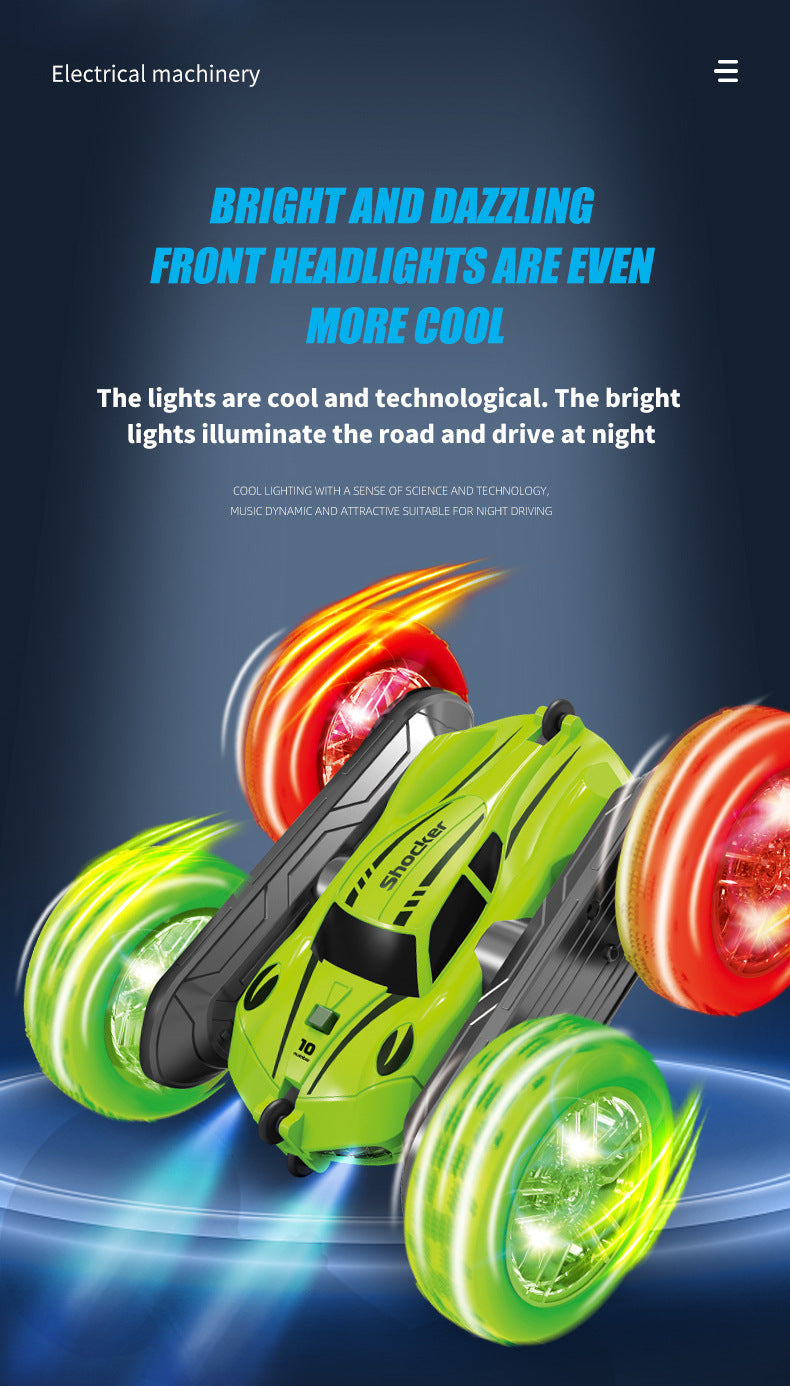 Front view of the stunt remote control car with LED lights