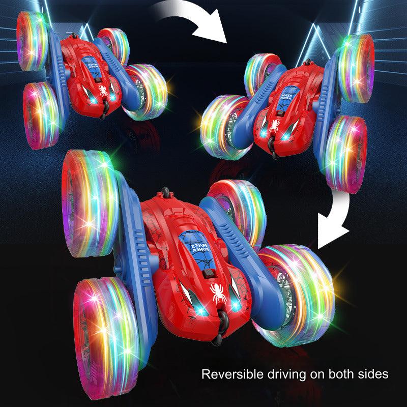 Various angles of the stunt remote control car in action