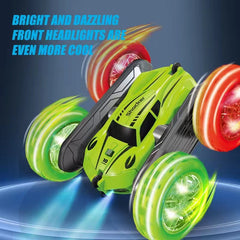 Remote control car performing a stunt flip