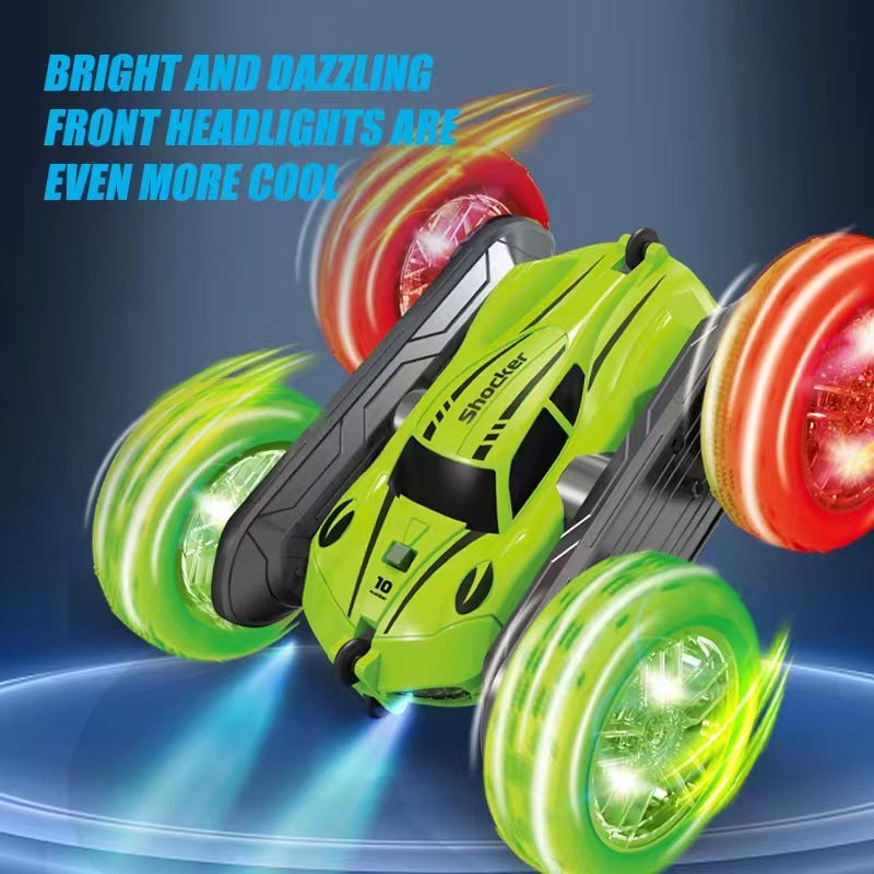 Remote control car performing a stunt flip