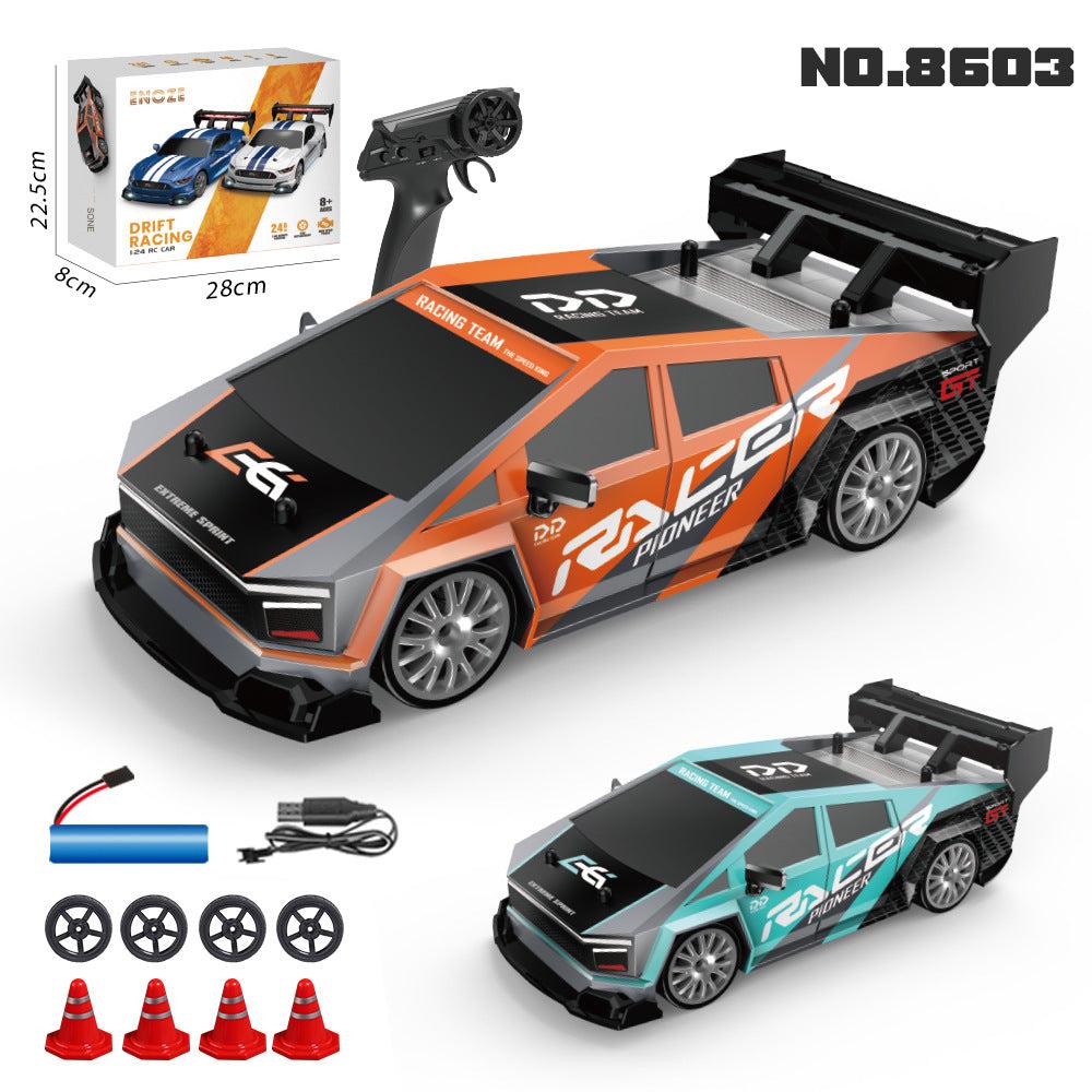 RC drift car showing lights