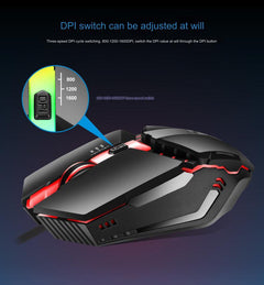 Gaming mouse on a desk with RGB lights