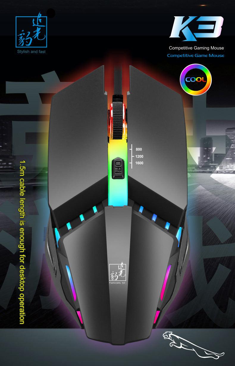 Gaming mouse on a desk with RGB lights