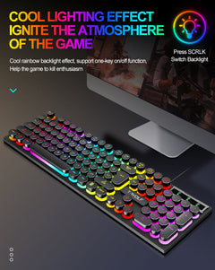 T-WOLF T80 Retro Punk Keyboard colourful backlight