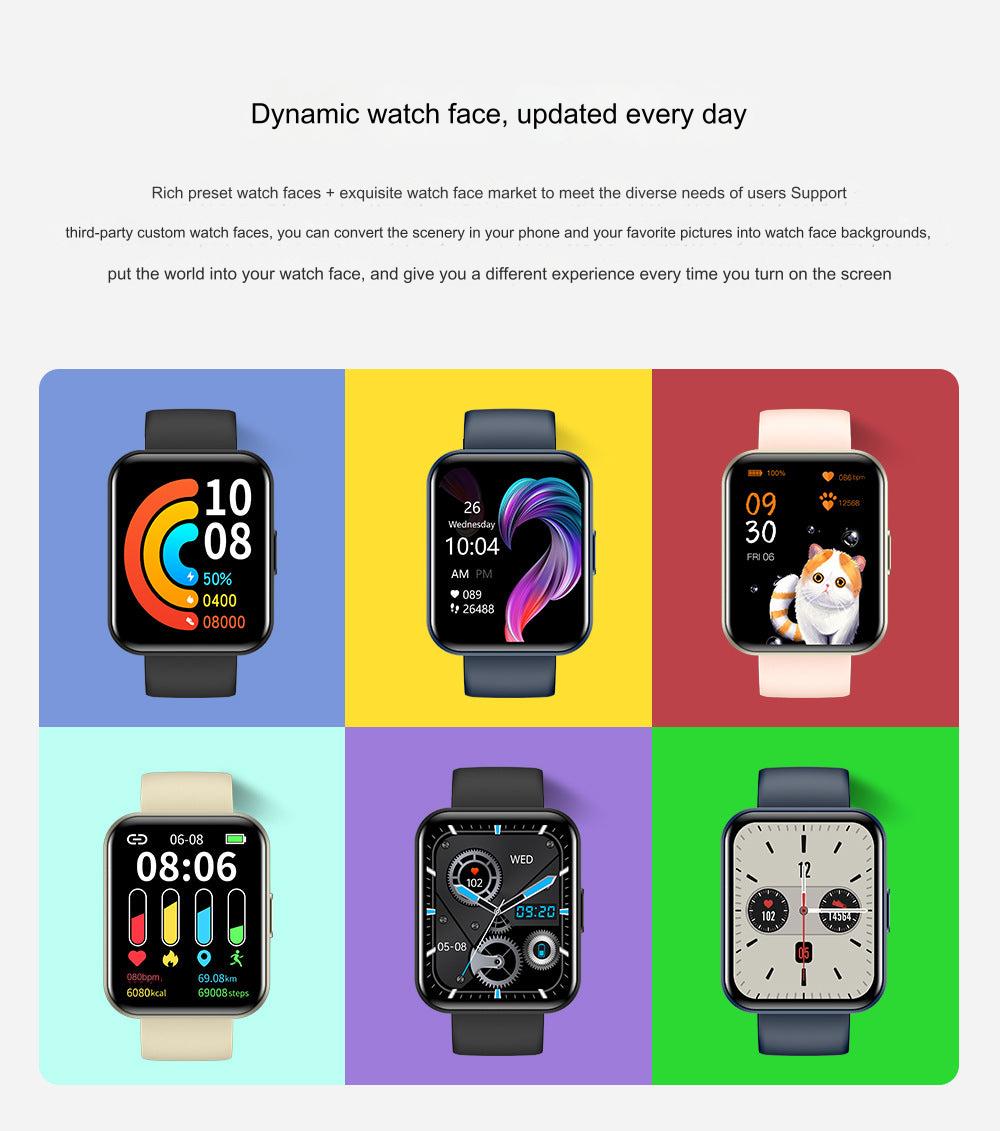 Close-up of E21 Smartwatch showing fitness tracking features