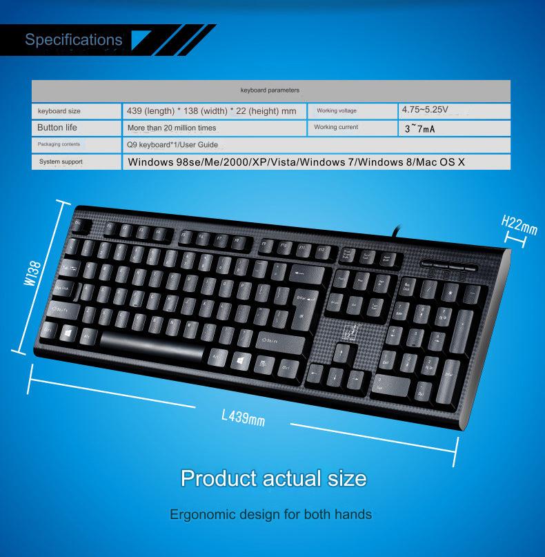 Q9 Wired Keyboard ergonomic design