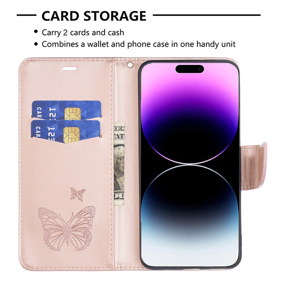 Purple TPU leather phone case for iPhone 14 with stand feature