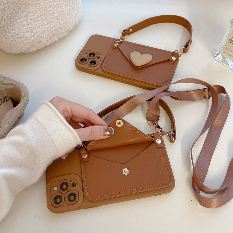 Stylish brown crossbody iPhone case and wallet