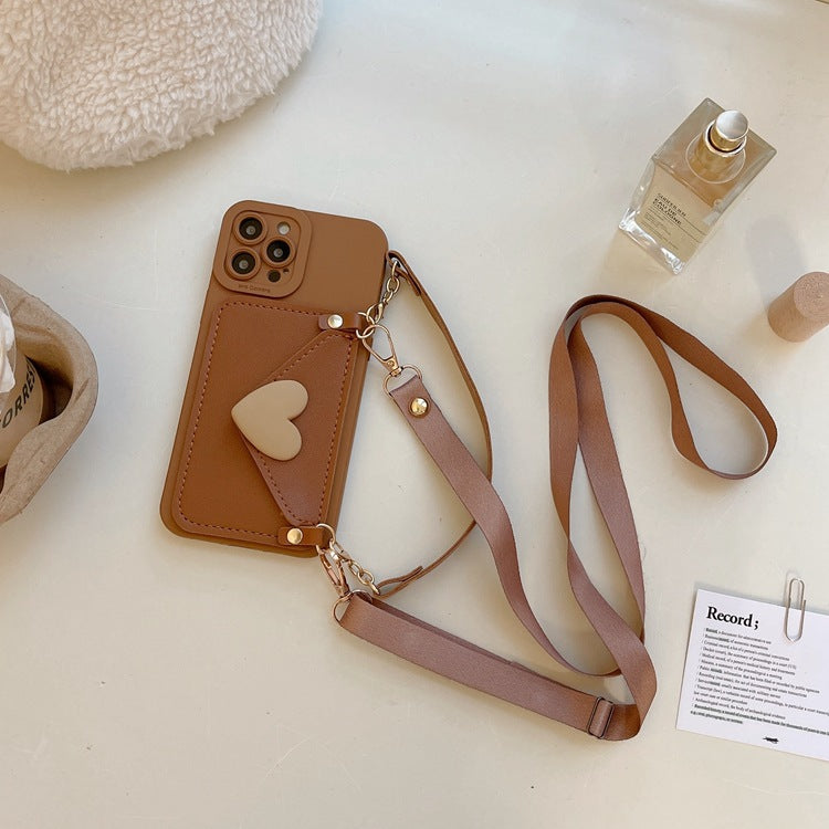 Back view of brown crossbody iPhone wallet
