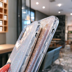 Close-up of iPhone case showing liquid sand design