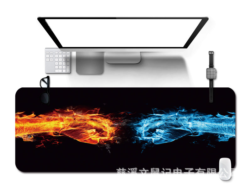 Close-up of gaming desk mat with detailed design