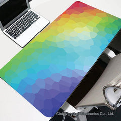Close-up of gaming desk mat with detailed design