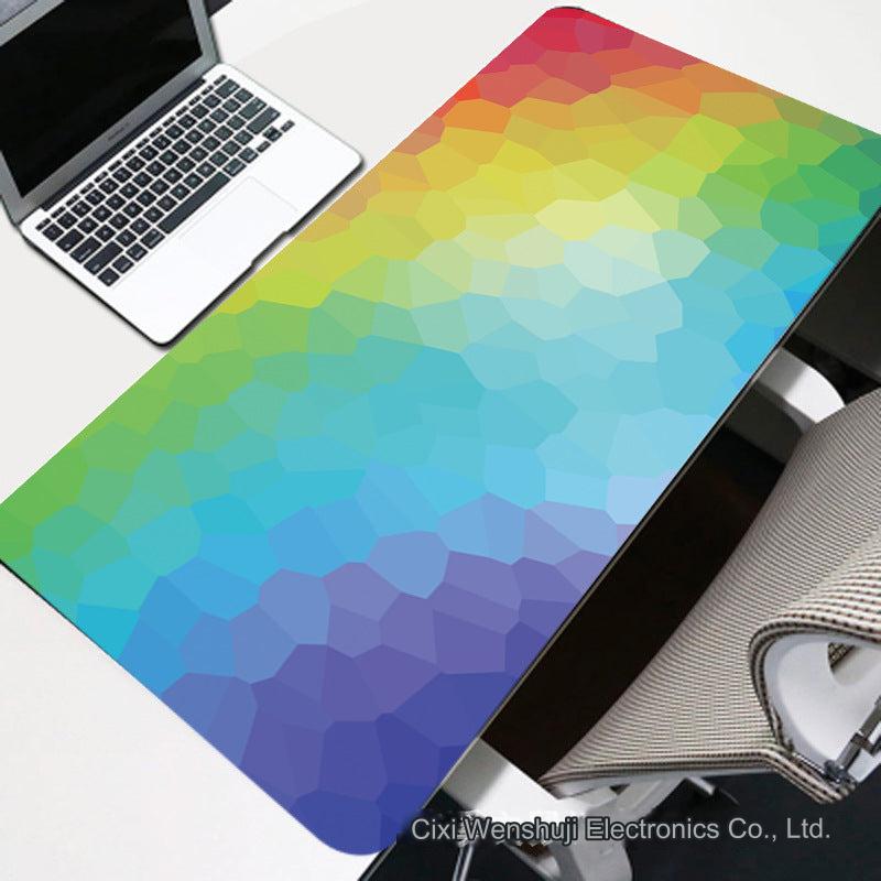 Close-up of gaming desk mat with detailed design