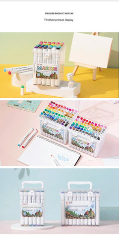 Showcasing 48 colour options of the dual-head markers set