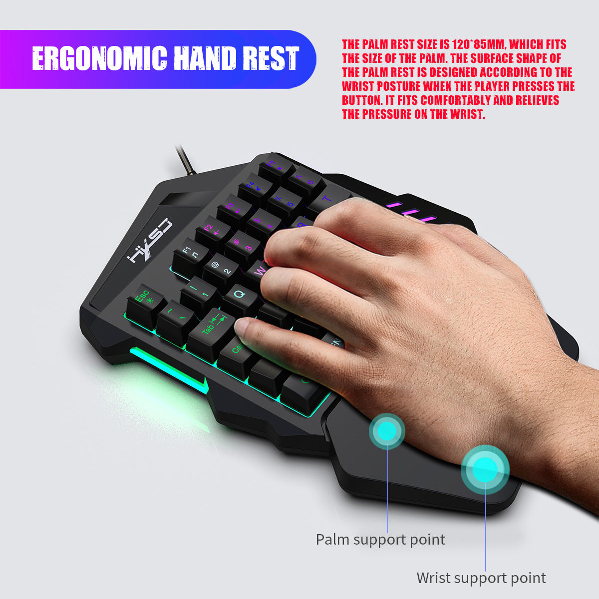 Image showcasing wrist support on the gaming keyboard