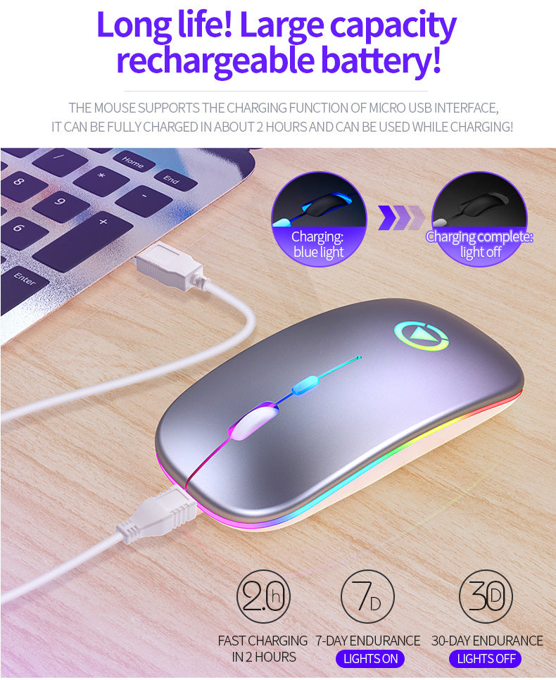 Silent Rechargeable Bluetooth Wireless Mouse RGB lighting