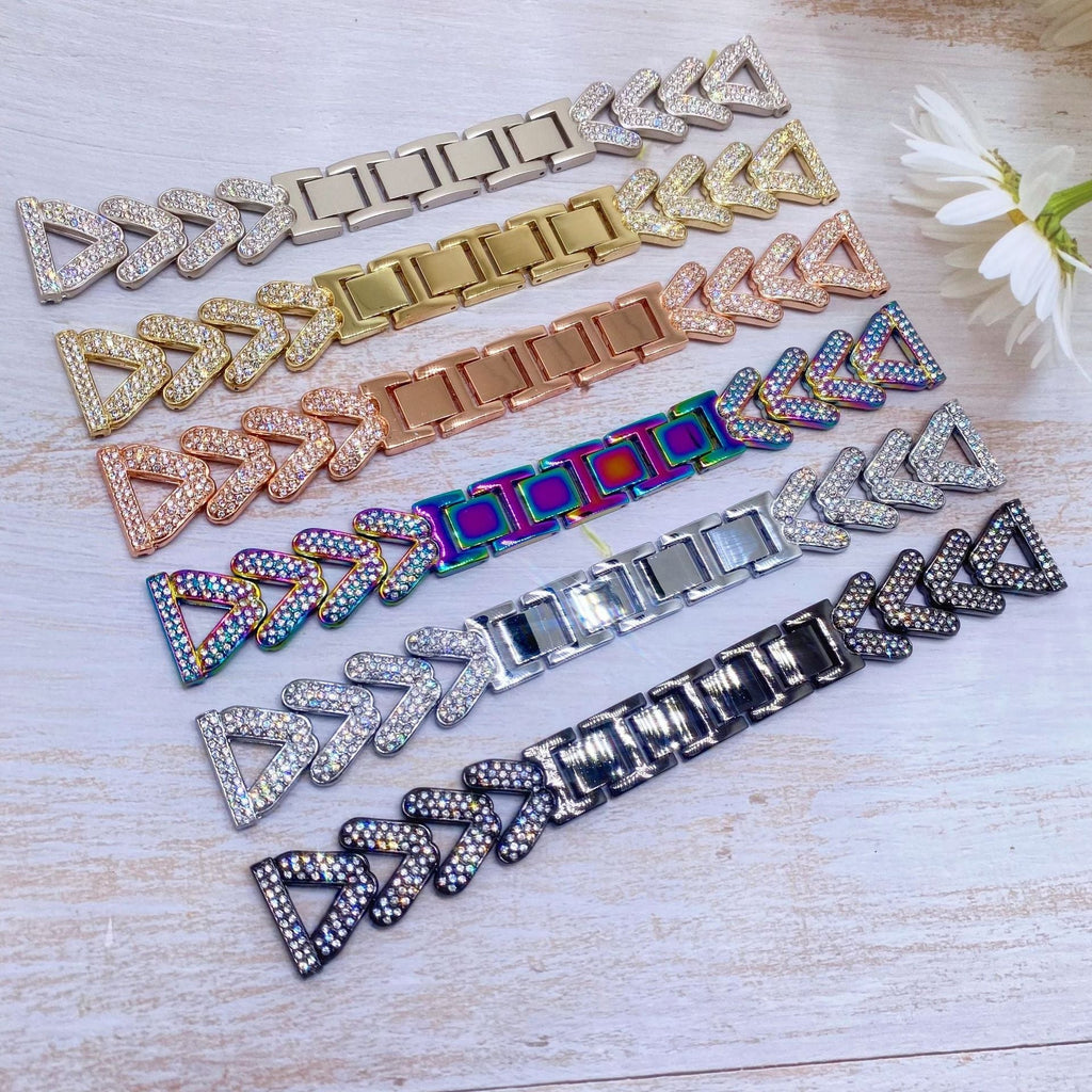 Close-up of diamond details on watch band