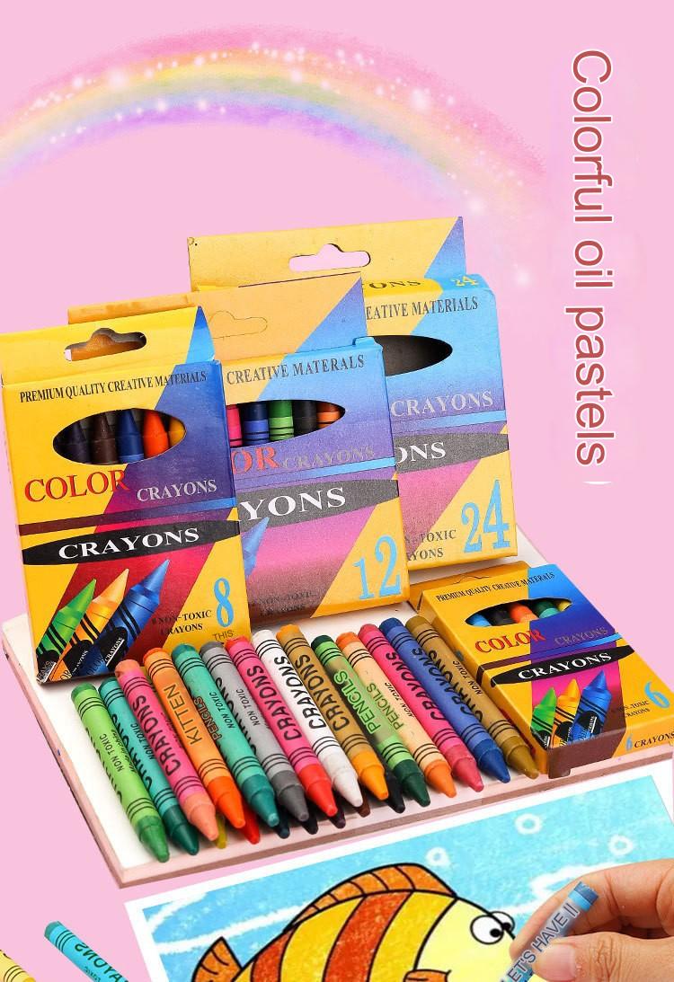 Close-up of 12 vibrant crayons for kids art