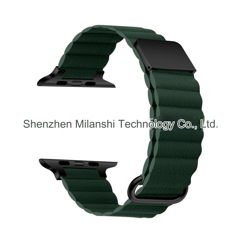 Premium brown leather magnetic buckle strap for Apple Watch
