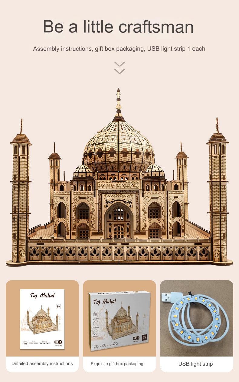 Taj Mahal Wooden Model Kit with LED Lighting - Image 1