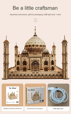 Taj Mahal Wooden Model Kit with LED Lighting - Image 1