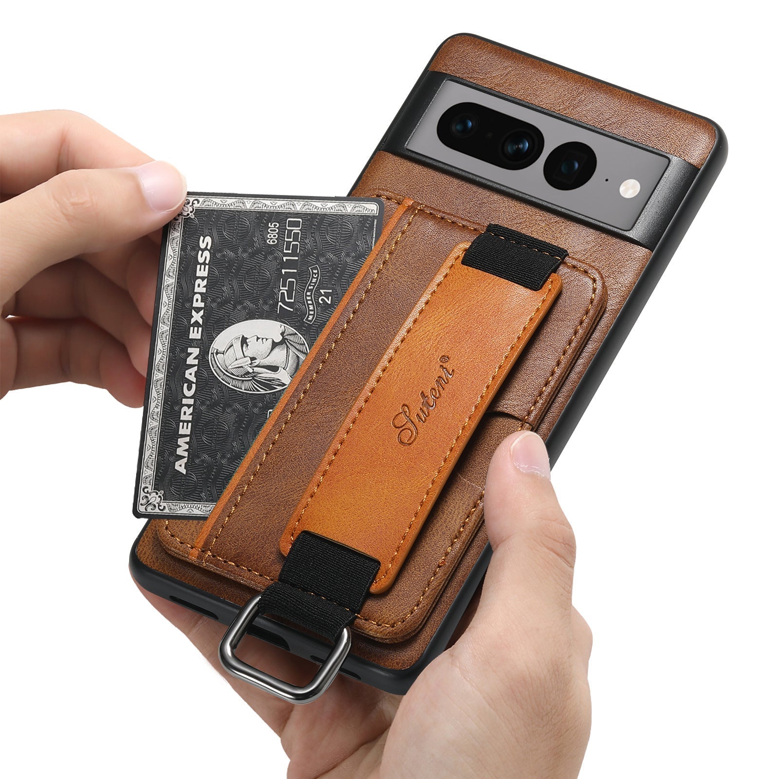 Close-up of the card slot feature of Suteni case
