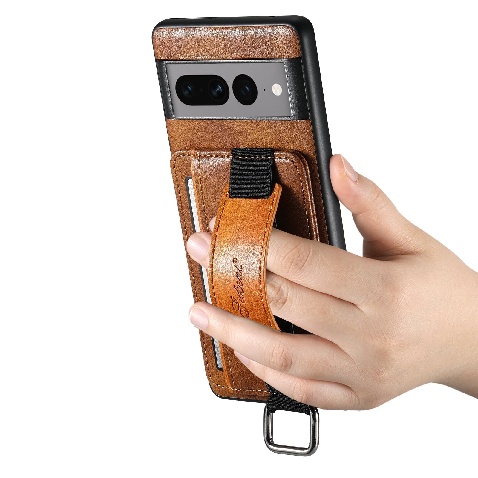 Suteni case showcasing card slot and stand features