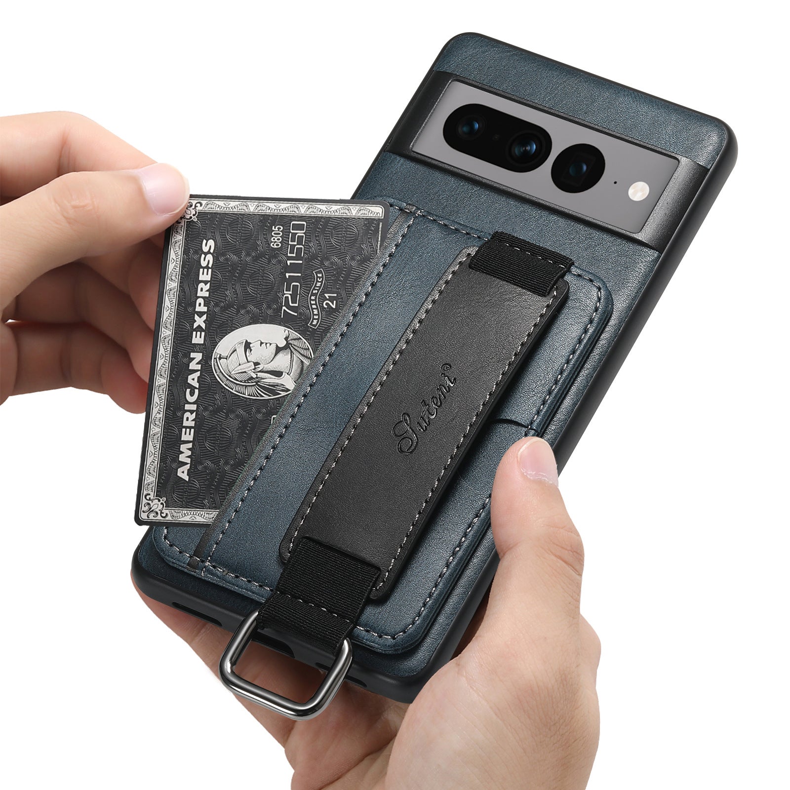 Side view showing wrist strap of Suteni case