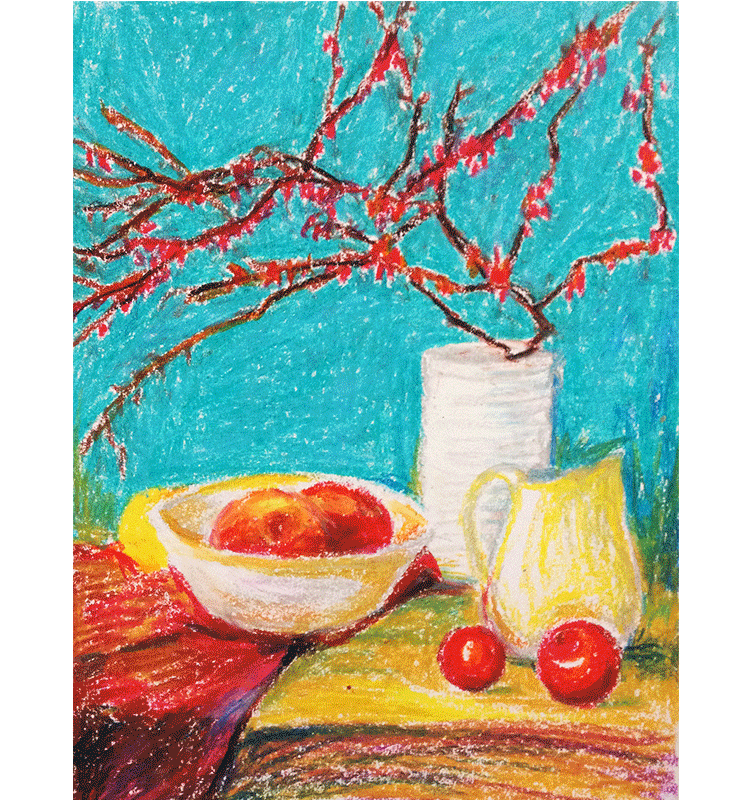 Child using oil pastels for creative drawing