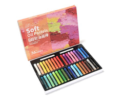 Flat lay of oil pastels with colourful creations