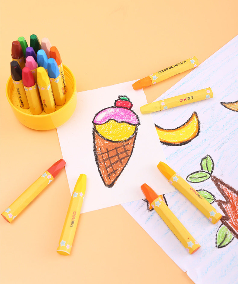 Close-up of colourful washable crayons set