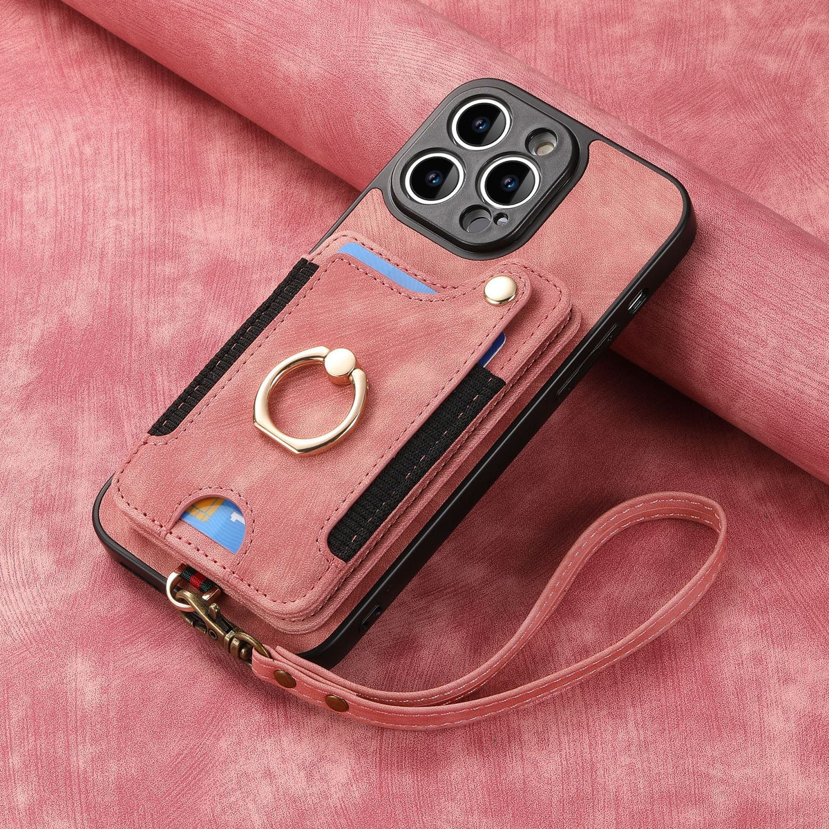 PU leather phone case with adjustable strap and cards