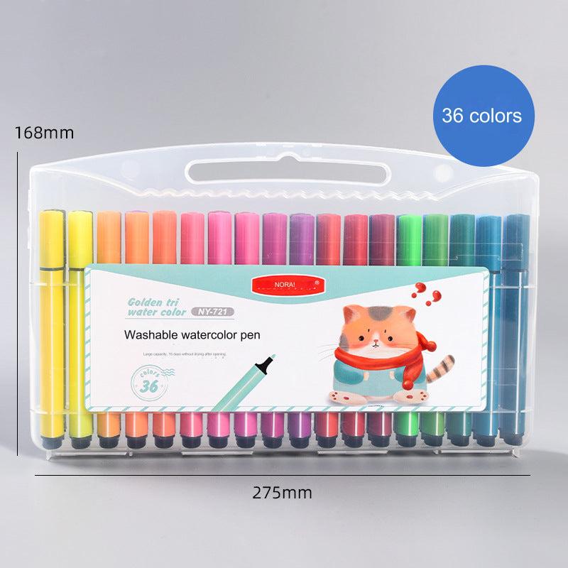 happy child using washable markers for drawing