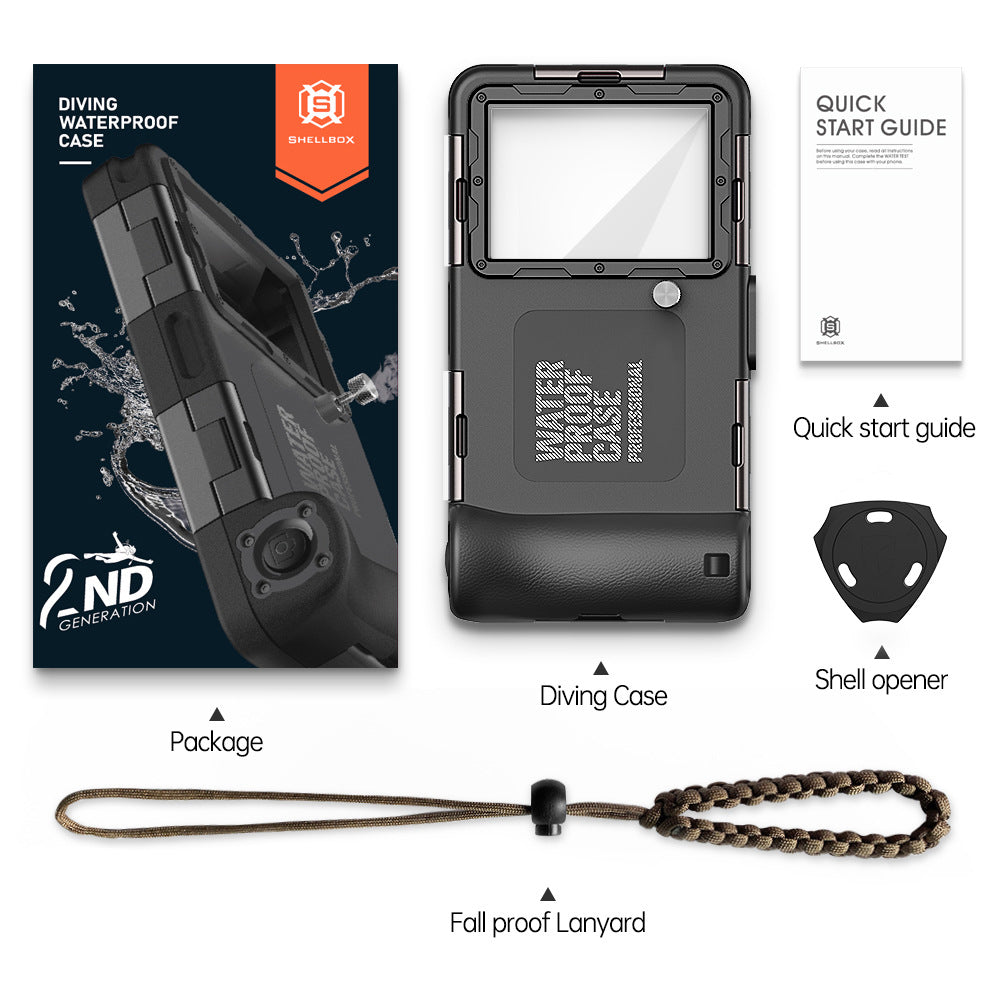 Waterproof diving case displayed with smartphone access