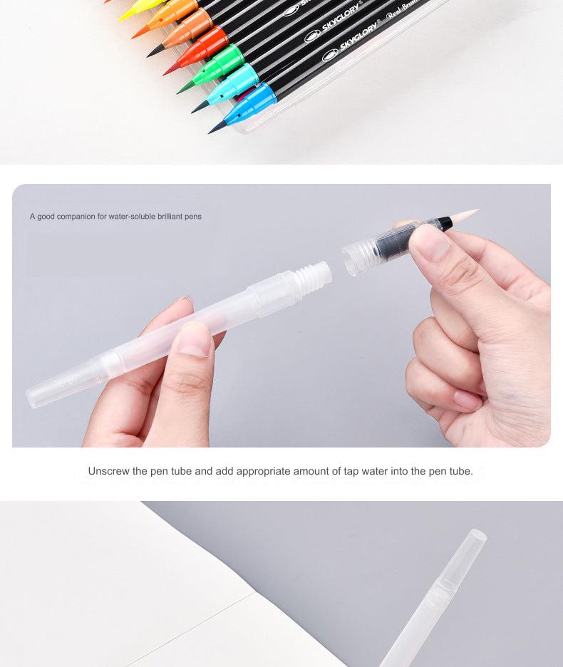 close-up of brush pen tips and colours