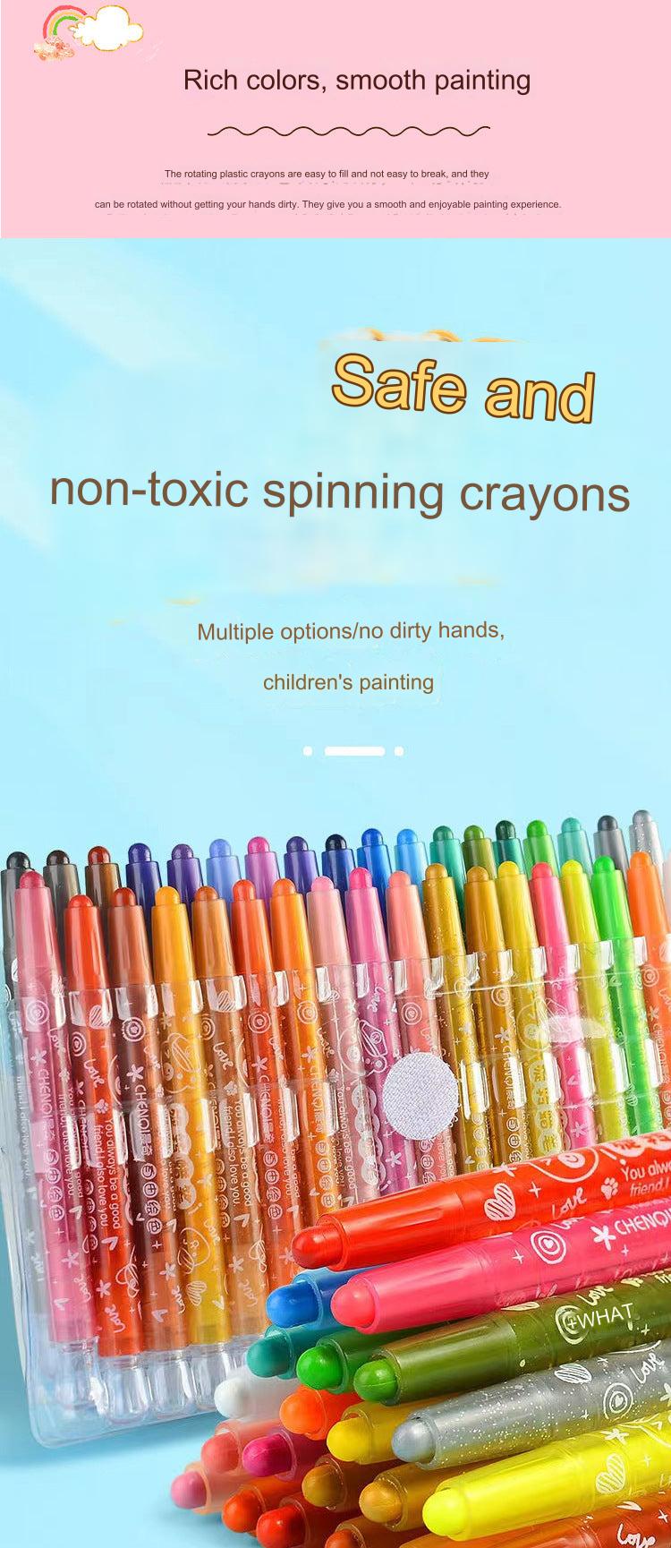 Close-up of rotating crayons showing tip design