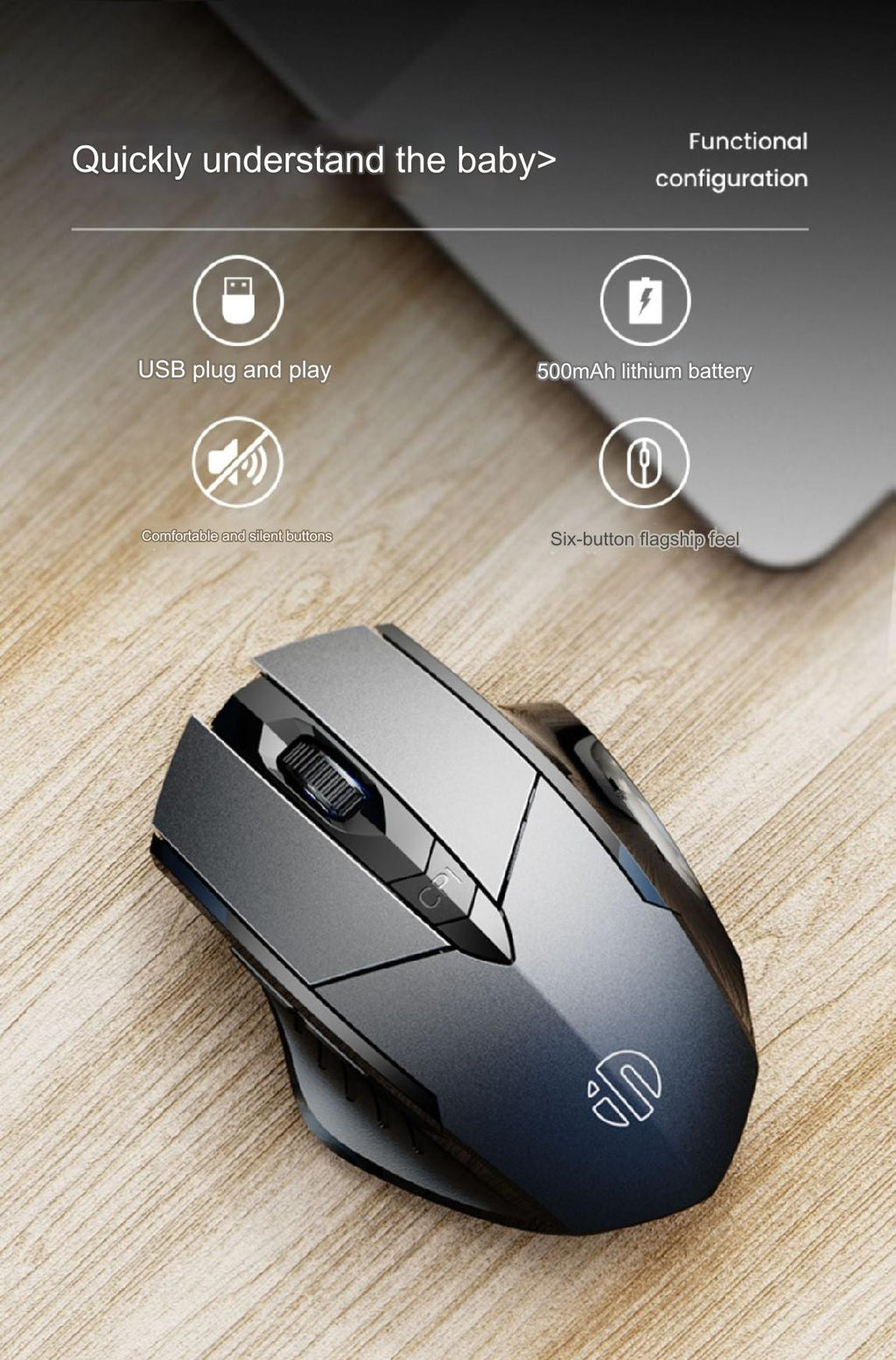INPHIC PM6 Wireless Bluetooth Ergonomic Mouse front view