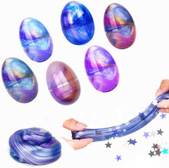 Galaxy themed slime eggs in a colourful box