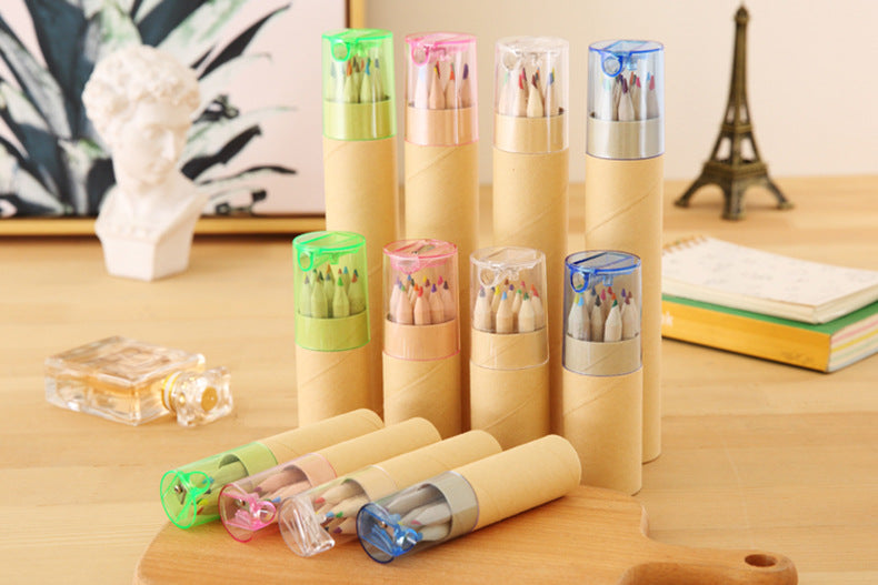 Close-up of Eco-Friendly Colored Pencils in Tube