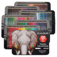 Close-up of oil-based coloured pencils in metal tin