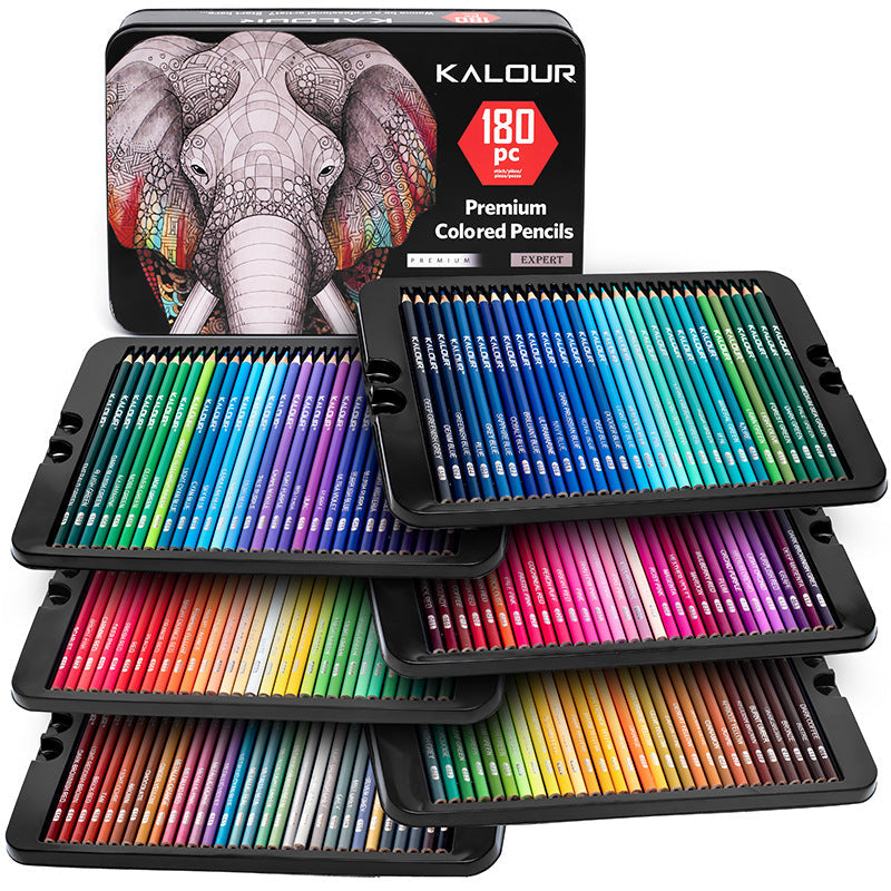 Organised metal tin containing coloured pencils