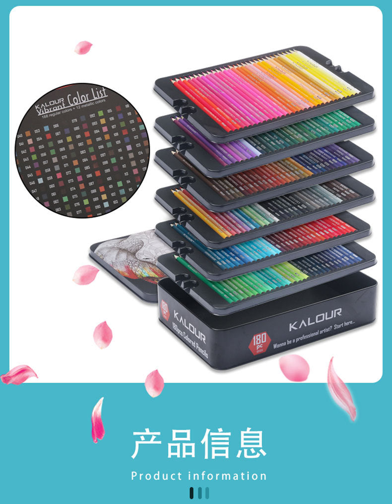 Close-up of oil-based coloured pencils in metal tin