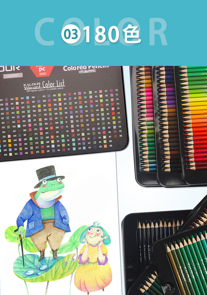 Selection of art supplies including coloured pencils
